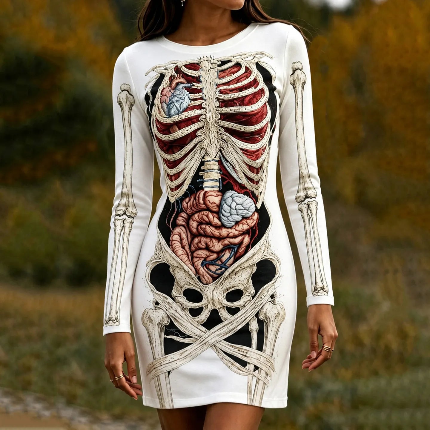 Cardydony Women's Retro Human Anatomy Art 3d Printing Bodycon Mini Dress