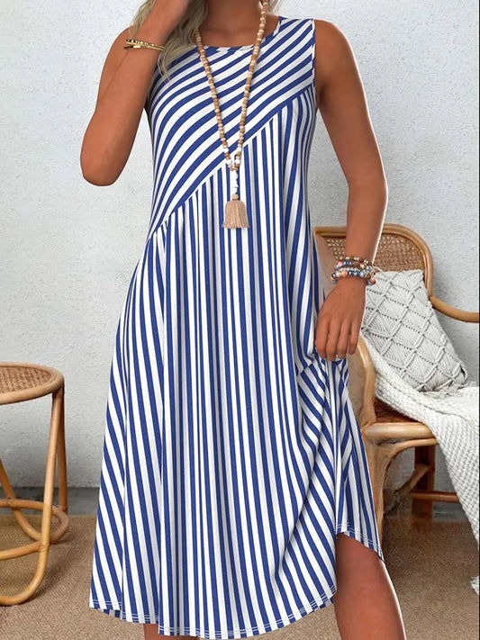 Cardydony Striped Crew Neck Tank Midi Dress
