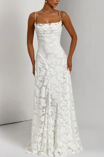 Cardydony Women's Francis Custom Floral Burnout Fabric Cowl Neck Back Lace-up Maxi Dress
