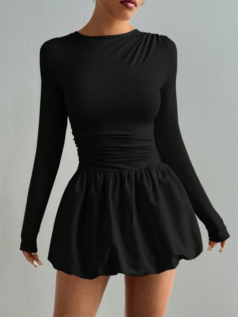 Cardydony Women's Black Long Sleeve Mini Dress with Bubble Skirt – Women's Cocktail Outfit
