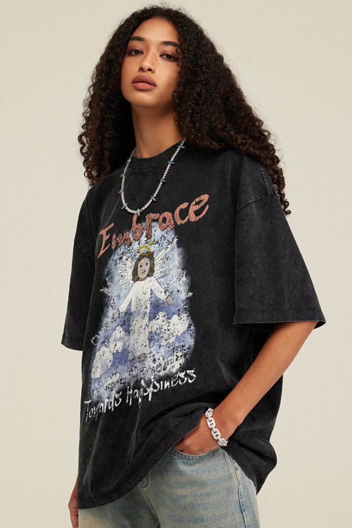 Cardydony Women's Embrace Angel Graphic Tee – Oversized Streetwear for Women