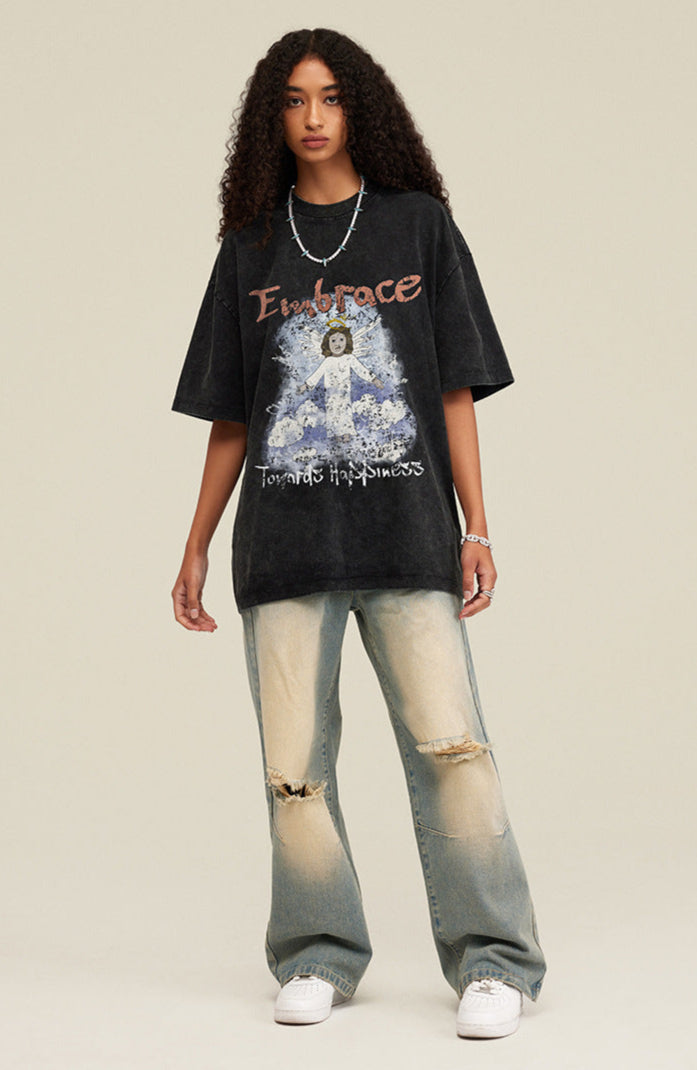 Cardydony Women's Embrace Angel Graphic Tee – Oversized Streetwear for Women