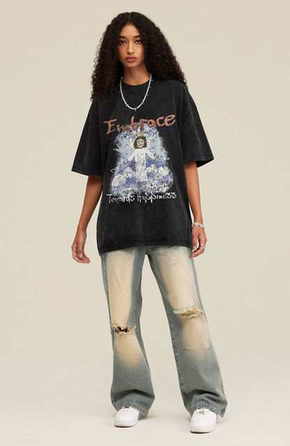Cardydony Women's Embrace Angel Graphic Tee – Oversized Streetwear for Women