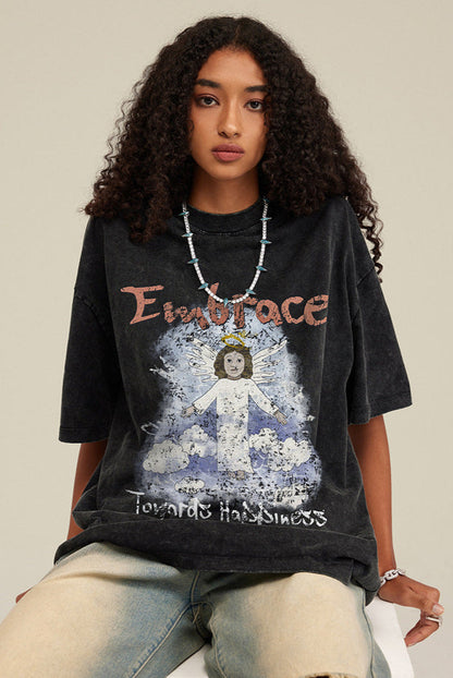 Cardydony Women's Embrace Angel Graphic Tee – Oversized Streetwear for Women