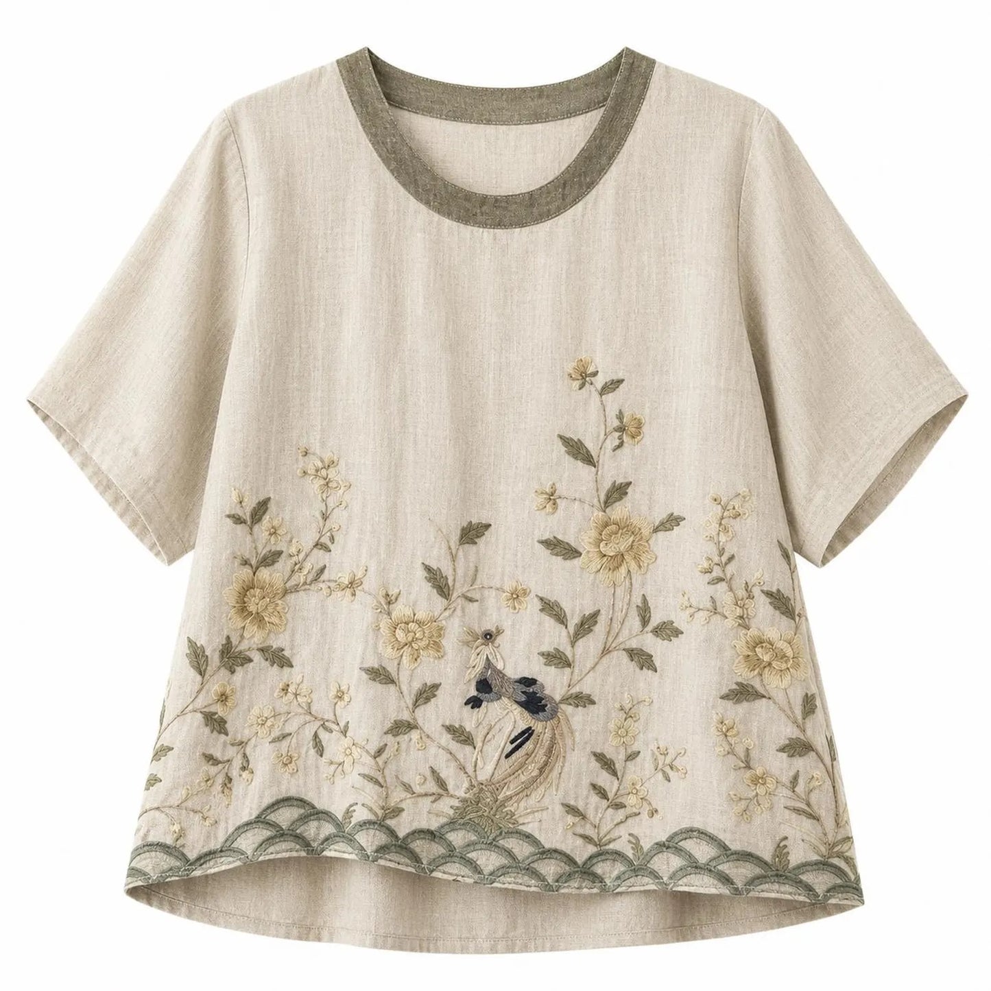 Cardydony Women's Summer Floral In Macarons Colorful Art Linen Blend Short Sleeve Tops
