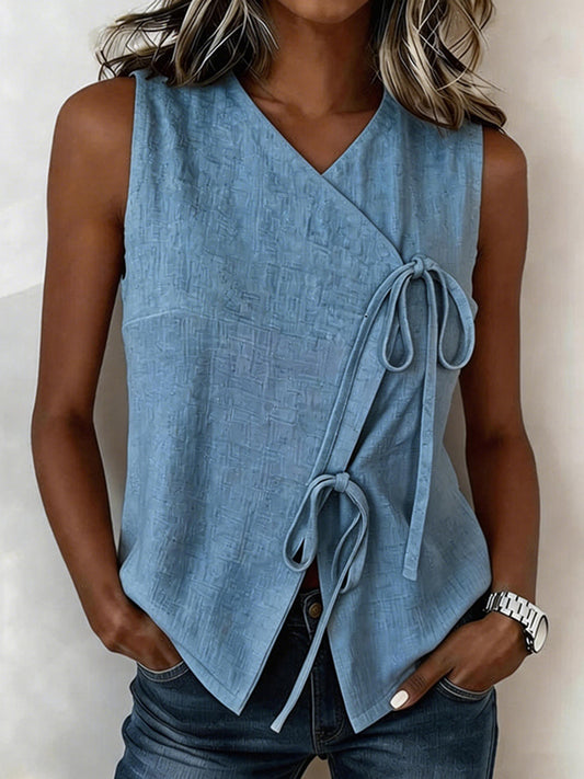 Cardydony Women's Fashionable Solid Color Sleeveless Linen Blend Vest