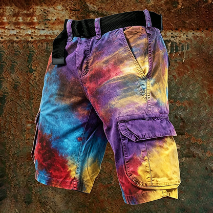 Cardydony Retro Tie-dye Print Outdoor Shorts