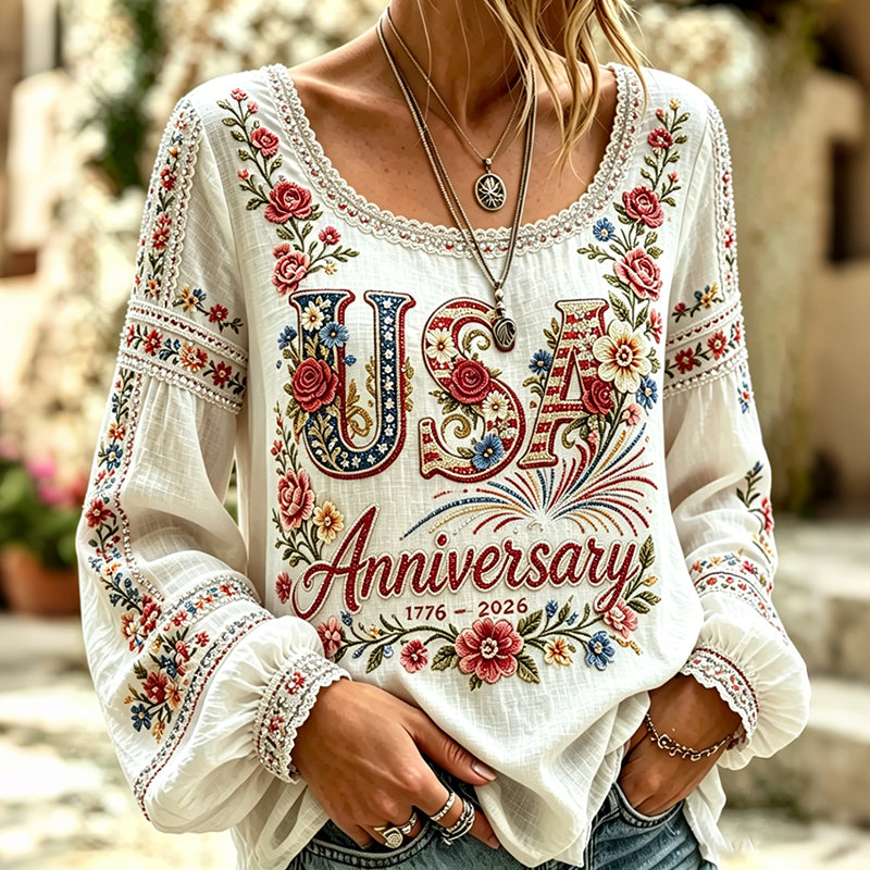 Cardydony Women's Retro Independence Day Anniversary Flag Print Art T-shirt