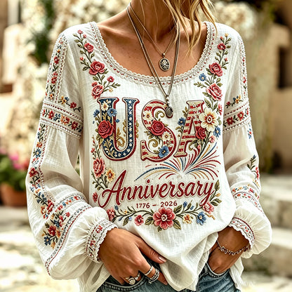 Cardydony Women's Retro Independence Day Anniversary Flag Print Art T-shirt