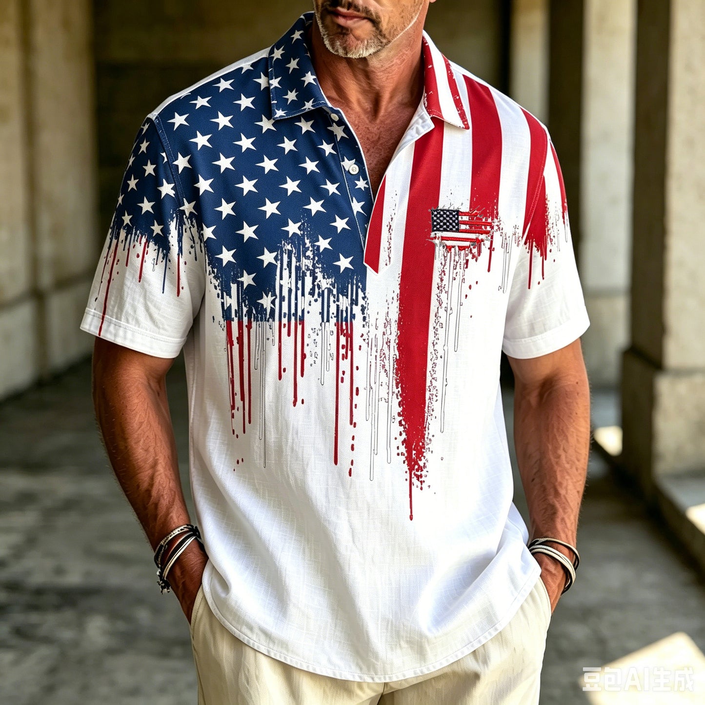 Cardydony Men's Simple Polo Shirt With American Flag Print