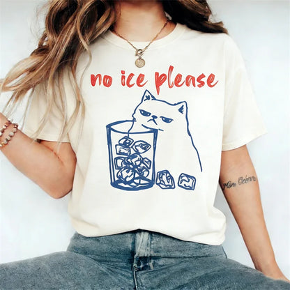 Cardydony No Ice Please Cat Graphic Comfy T Shirt