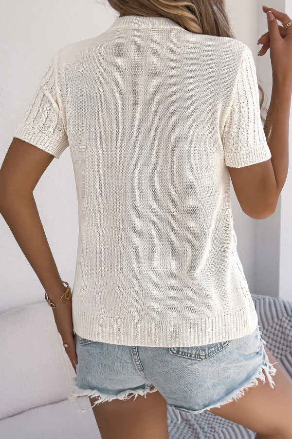 Cardydony Women's Solid Color Openwork Round Neck Short-sleeved Knit Cardigan