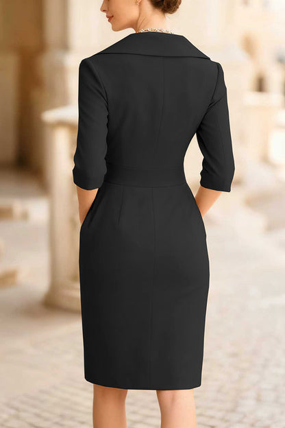 Cardydony Women's Solid Color Elegant Lapel Fitted Waist Slim Professional Mini Dress