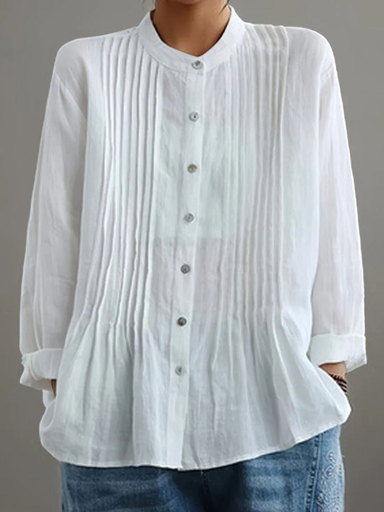 Cardydony Casual Buttoned Solid Color Long Sleeve Stand Collar Shirt