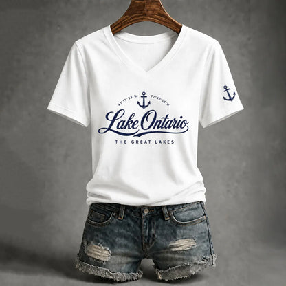 Cardydony Women's Lake Ontario Printed Casual T-shirt