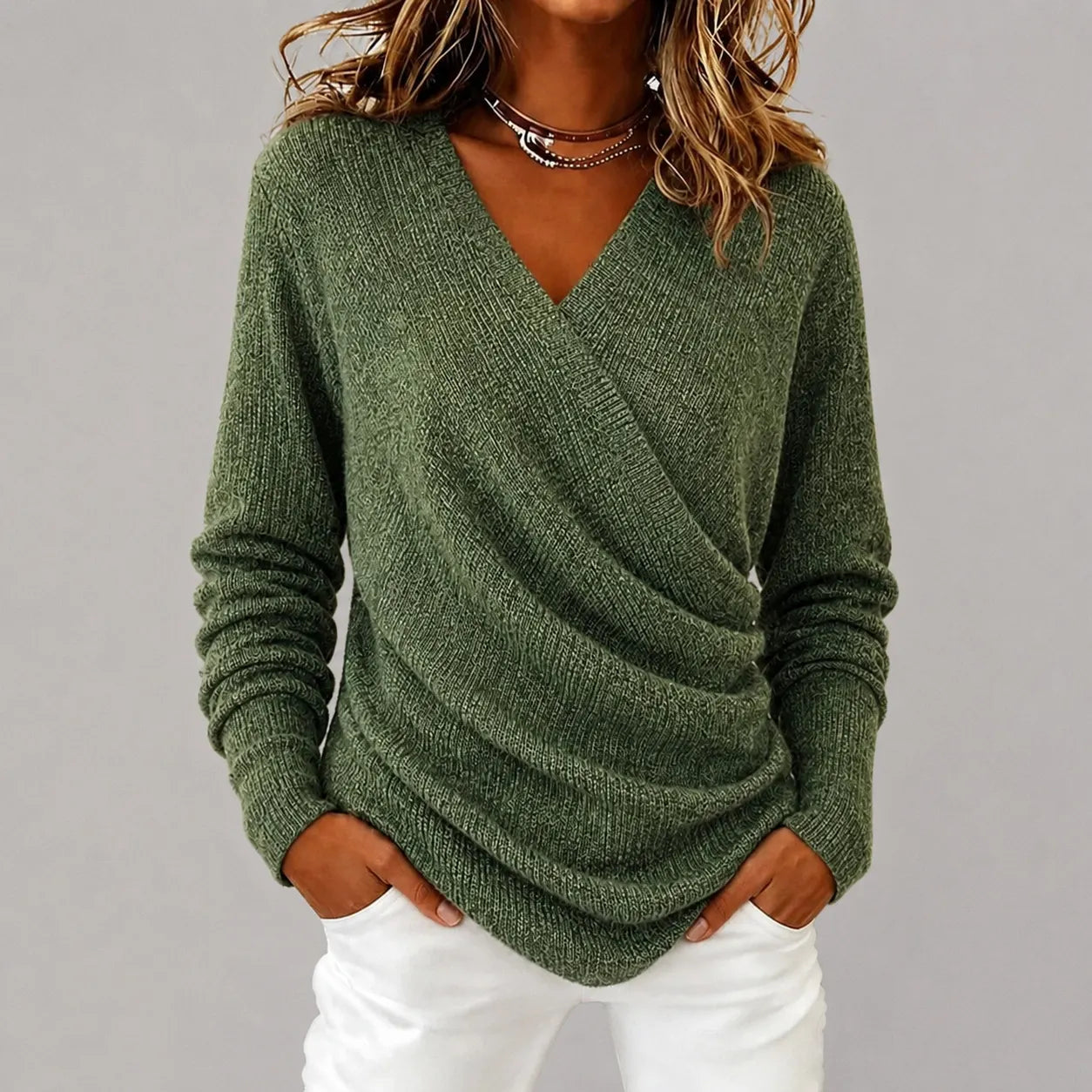Cardydony Women's Solid Color V Neck Knit Sweater
