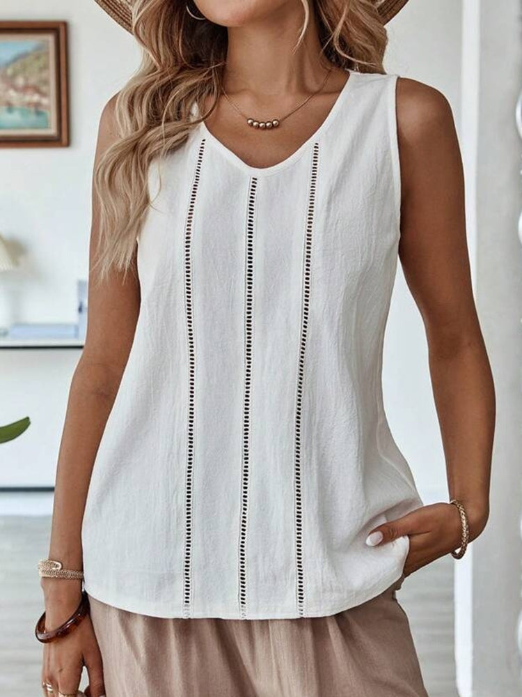 Cardydony Women's Solid Color Crew Neck Linen Blend Tops