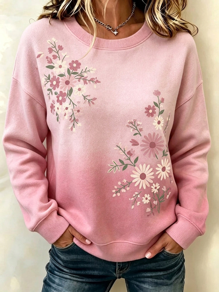 Cardydony Women's Retro Floral Art Print Casual Warm Crew Neck Sweatshirt