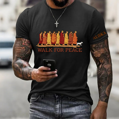 Cardydony Men's Retro Walk For Peace Print Short Sleeve T-shirt