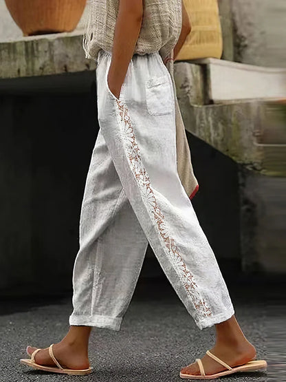 Cardydony Floral Lace Linen Blend Cozy Women's Pants