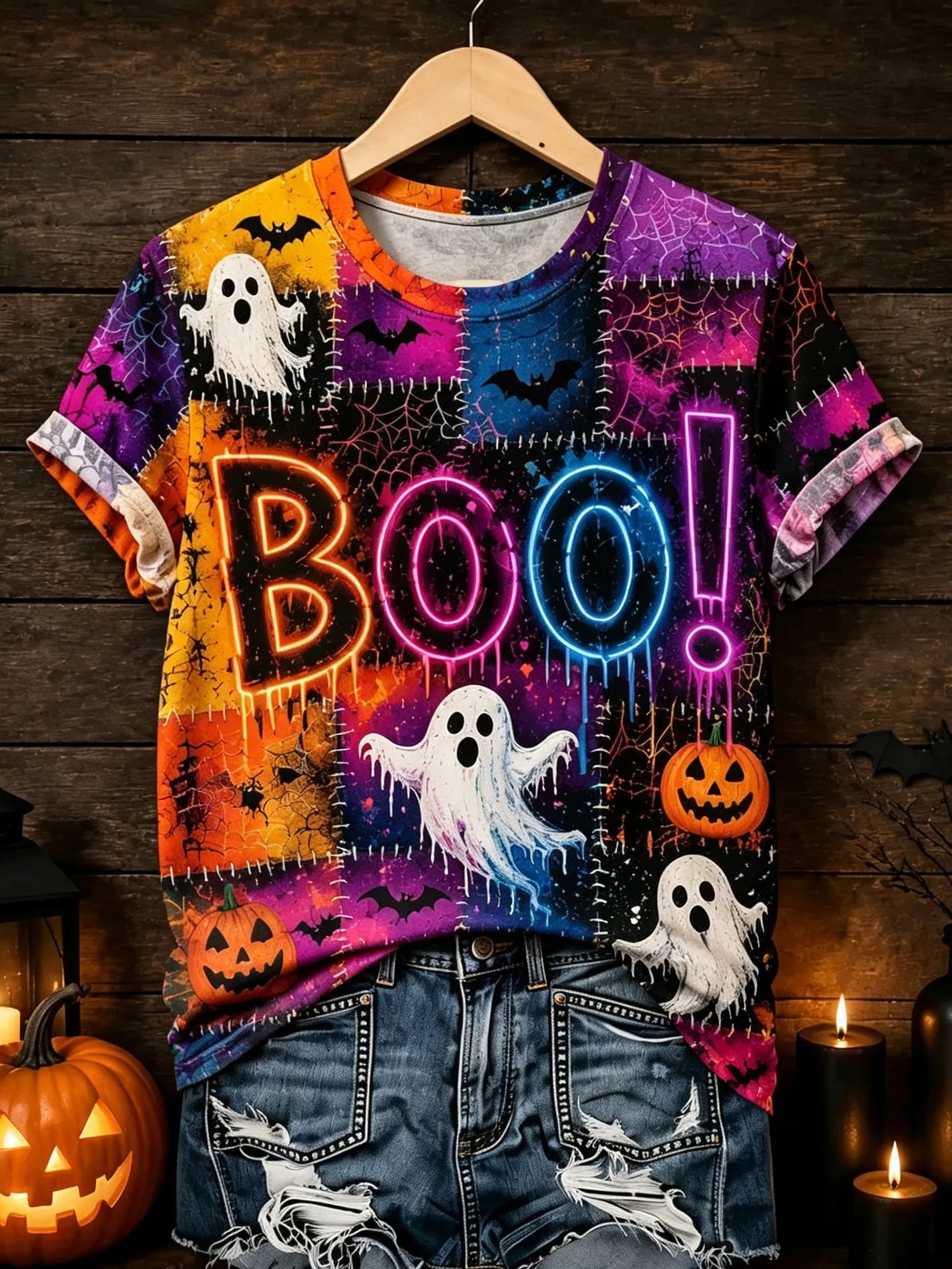 Cardydony Women's Retro Halloween Theme Ghost Print Casual T-shirt