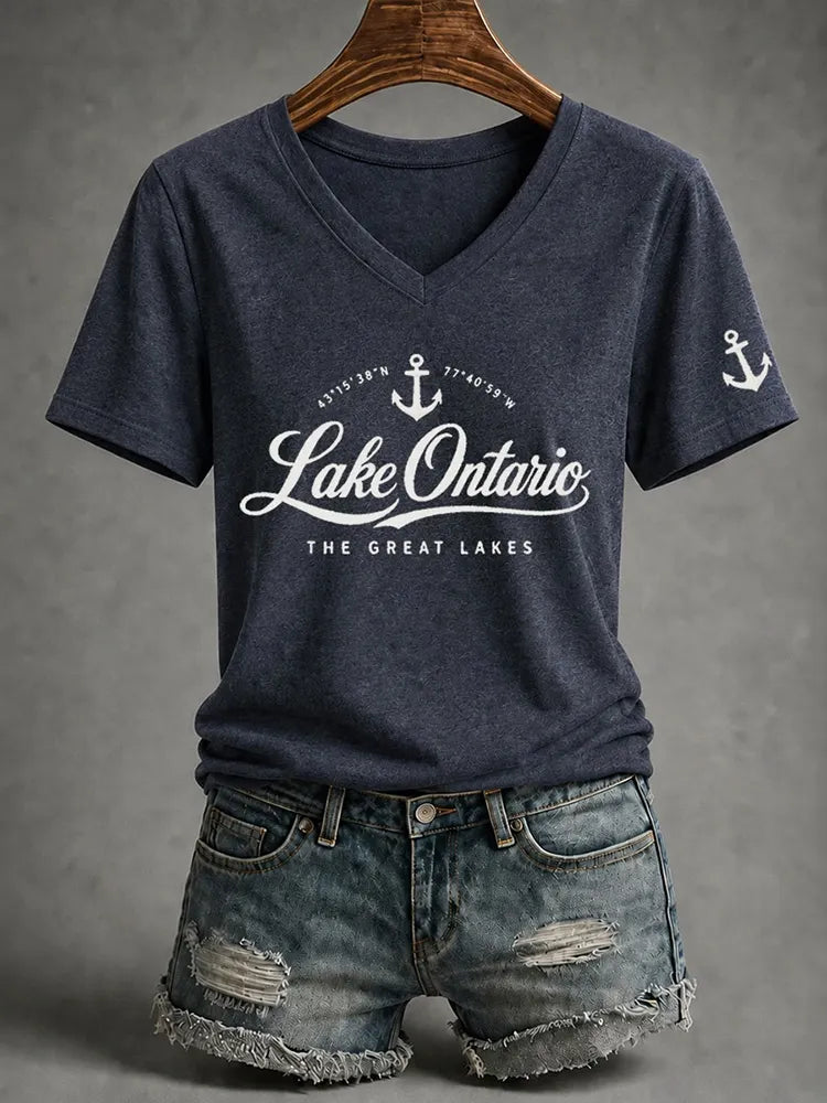 Cardydony Women's Lake Ontario Printed Casual T-shirt