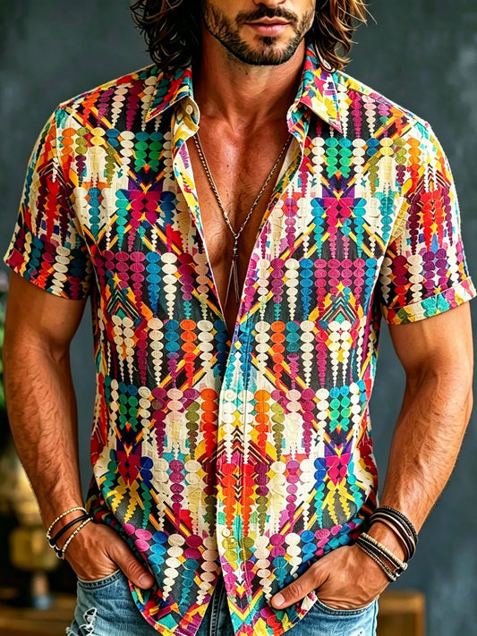 Cardydony Men's Retro Hippie Style Printed Shirt