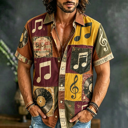 Cardydony Men's Hippie Music Patchwork Art Print Casual Shirt