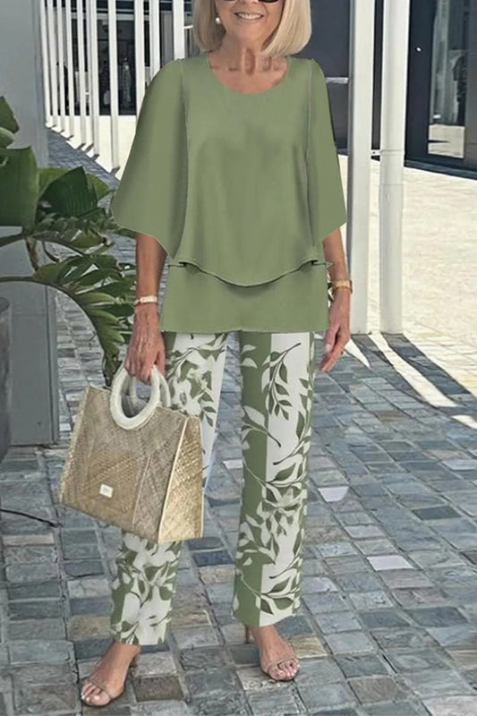 Cardydony Women's Fashion Round Neck Half Sleeve Loose Top and Elastic Waist Casual Straight Pants Set