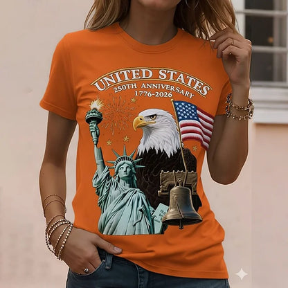 Cardydony Women's Vintage American 250th Anniversary Patriotic T-shirt