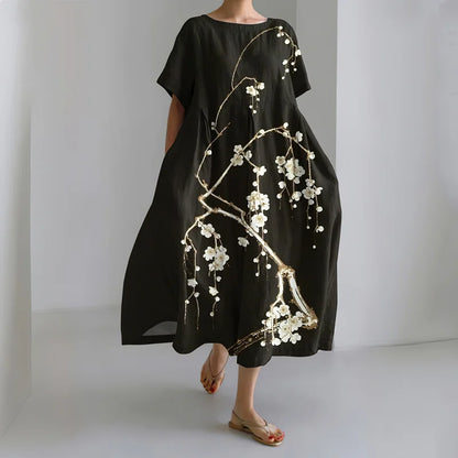 Cardydony Women's Japanese Art Painting Print Midi Dress