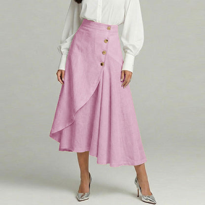 Cardydony Women's Casual Retro Irregular Ruffles Button Cotton And Linen Skirt