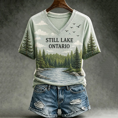 Cardydony Women's Lake Ontario Natural Scenery Casual T-shirt