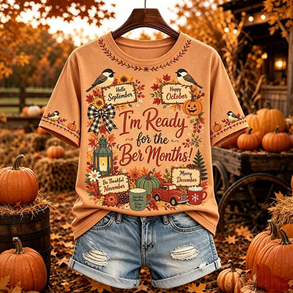 Cardydony Women's Vintage I'm Ready For The Ber Months Print Short-sleeved T-shirt