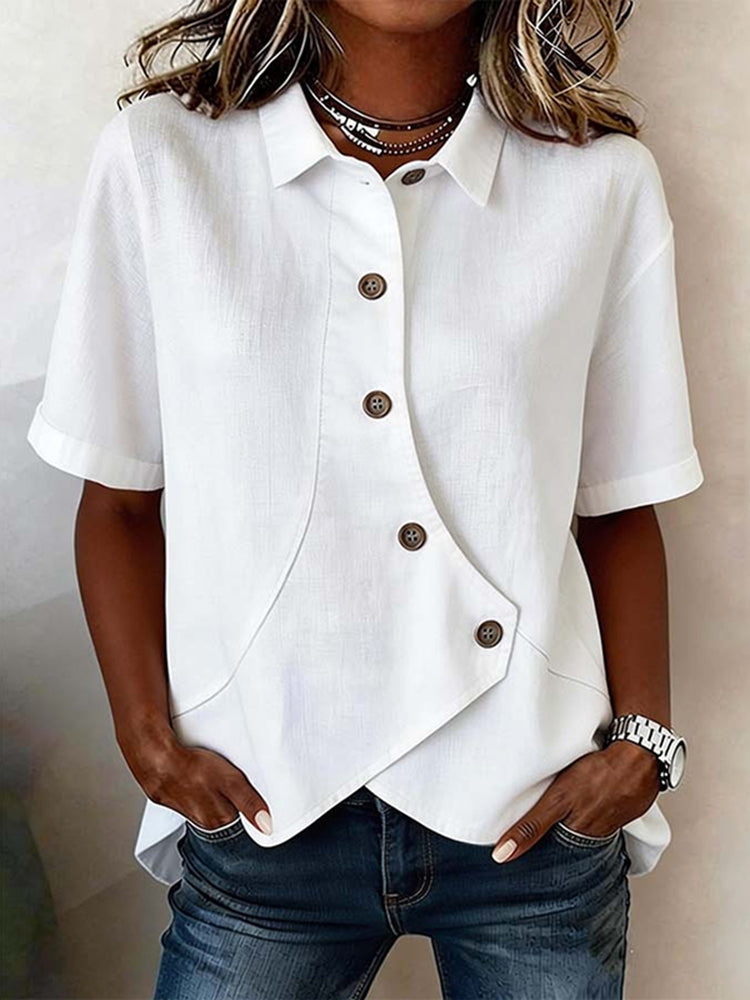 Cardydony Women's Solid Color Short Sleeve Irregular Shirt