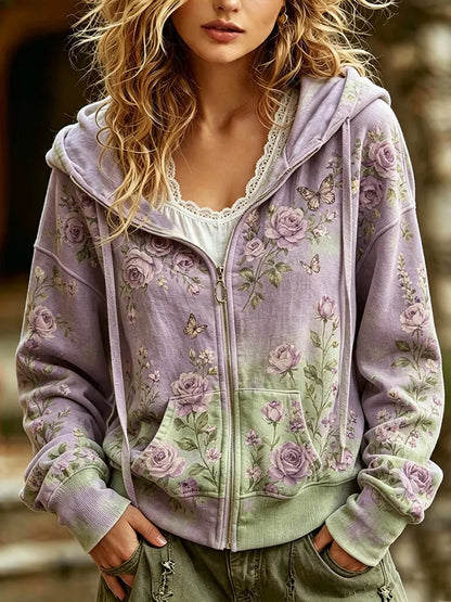 Cardydony Vintage Rose And Butterfly Art Traditional Tie-dye Casual Hoodie