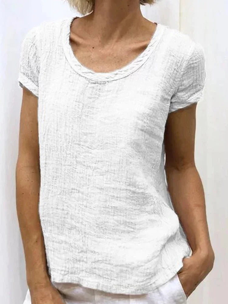 Cardydony Vintage crew neck casual linen T-shirt