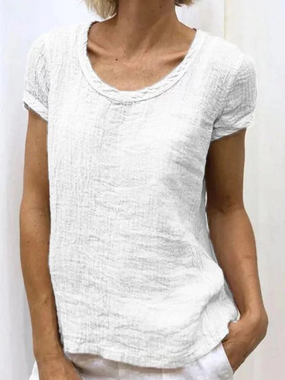 Cardydony Vintage crew neck casual linen T-shirt