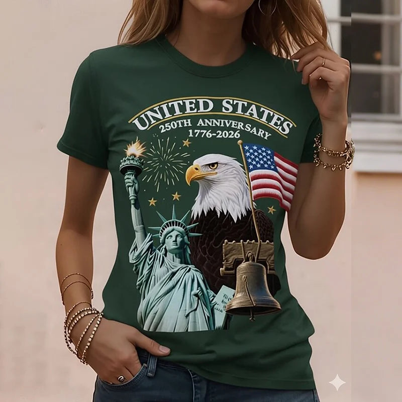 Cardydony Women's Vintage American 250th Anniversary Patriotic T-shirt