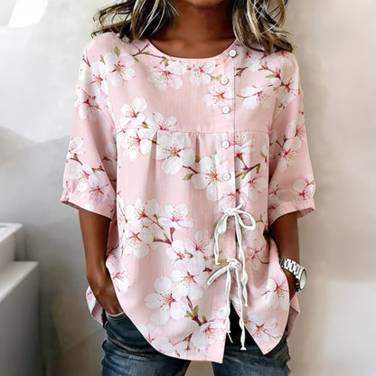 Cardydony Women's Cherry Blossom Pattern Short-sleeve Top