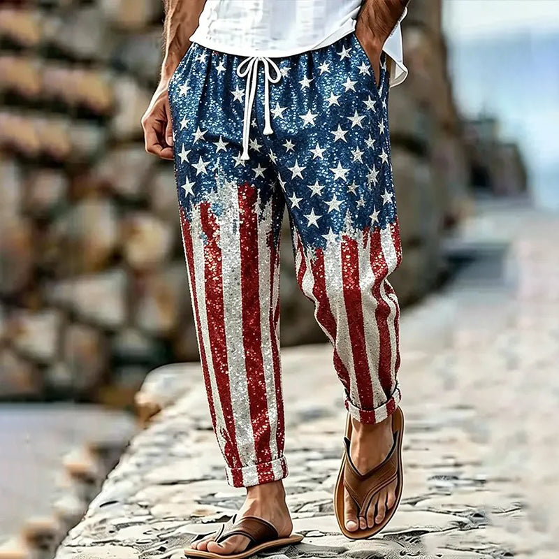 Cardydony Men's Independence Day Flag Pattern Casual Pants