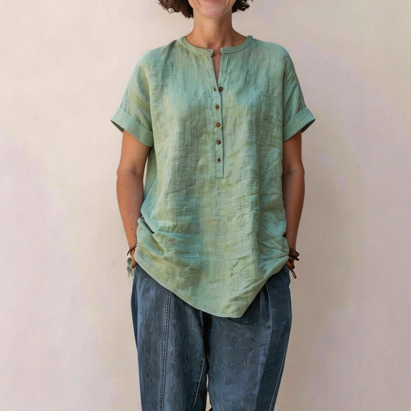 Cardydony Women's Solid Color Stand Collar Button Linen Blend Shirt