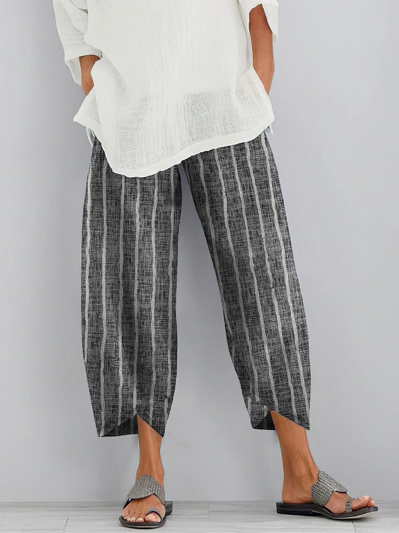 Cardydony Women Vintage Stripes Printed Comfy Pocket Pants