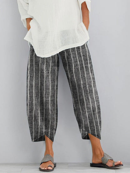 Cardydony Women Vintage Stripes Printed Comfy Pocket Pants