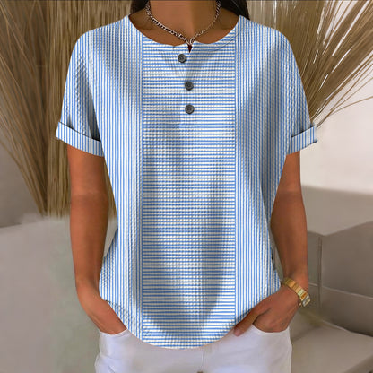 Cardydony Women's Striped Pattern Casual Short-sleeved Shirt