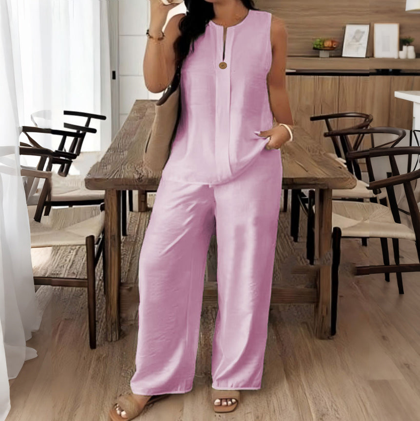 Cardydony Loose Top Casual Wide Leg Pants Linen Two Piece Set