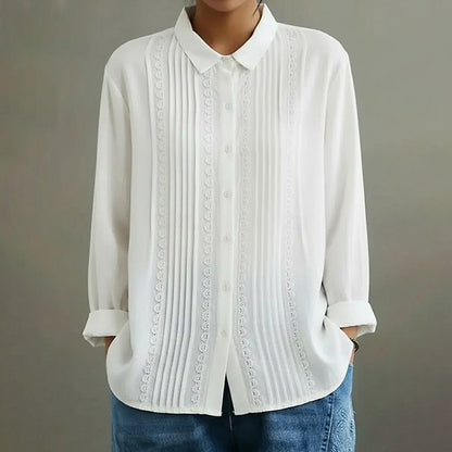 Cardydony Women's Casual Shirt Button Up Lace Linen Blend Blouse