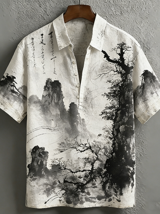 Cardydony Japanese Art Retro Leisure Short Sleeve Linen Shirt