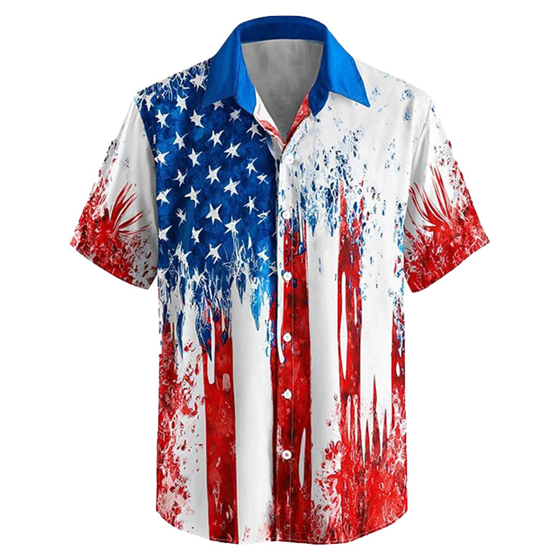 Cardydony Men's Retro Us Flag Patriotic Print Button Up Shirt