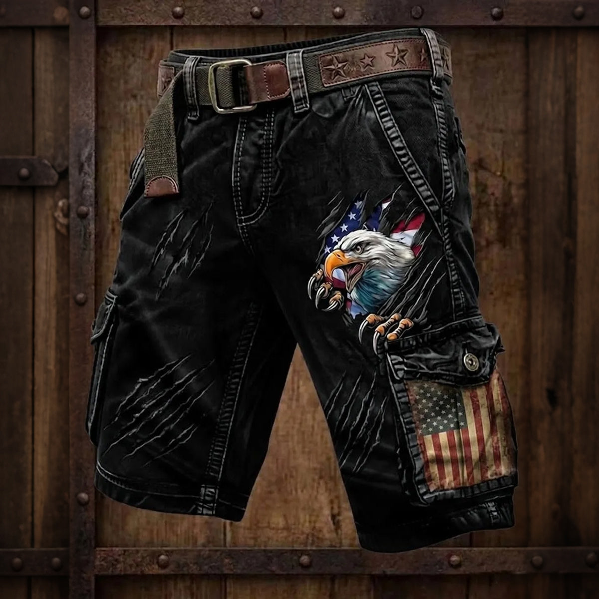 Cardydony Men's American Anniversary Flag Printed Workwear Pocket Shorts